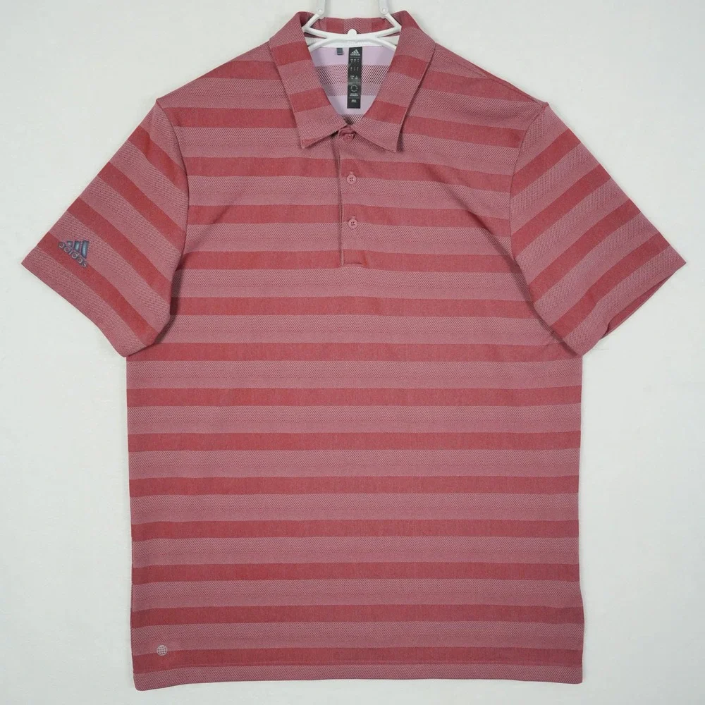 Adidas Men's Red Striped Golf Polo Shirt Climalite‎ Performance Size Large